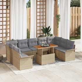 Conjunto de sofá de jardín con cojín 10 pcs beige y gris claro en Sofás de exterior | Comprar online en Foru.es