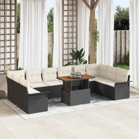 Conjunto de sofá de jardín con cojín 11 pcs Negro y crema en Sofás de exterior | Comprar online en Foru.es
