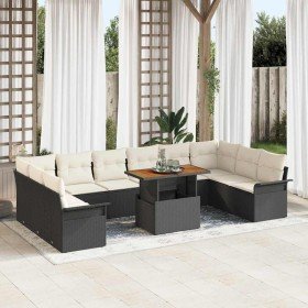 Conjunto de sofá de jardín con cojín 11 pcs Negro y crema en Sofás de exterior | Comprar online en Foru.es