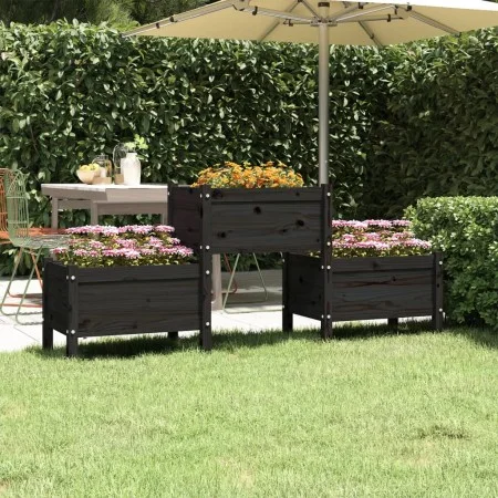 Jardinera de madera de pino maciza negra 178,5x44x75 cm de vidaXL, Maceteros y jardineras - Ref: Foro24-822251, Precio: 157,1...