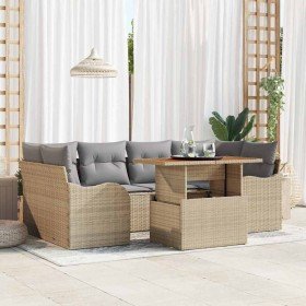 Conjunto de sofá de jardín con cojín 7 pcs beige y gris claro en Sofás de exterior | Comprar online en Foru.es