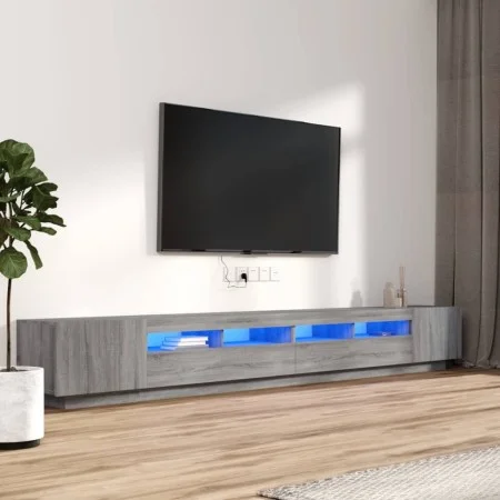 Set muebles TV con LEDs 3 pzas madera contrachapada gris Sonoma de vidaXL, Muebles TV - Ref: Foro24-3120177, Precio: 170,54 €...