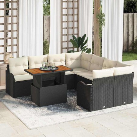 Conjunto de sofá de jardín con cojín Manual 7 pcs Negro y crema en Sofás de exterior | Comprar online en Foru.es