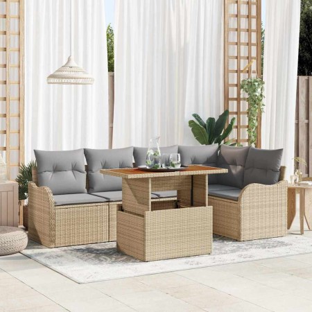 Conjunto de sofá de jardín con cojín 6 pcs beige y gris claro en Sofás de exterior | Comprar online en Foru.es