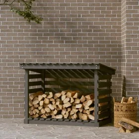 Leñero de madera maciza de pino gris 108x73x79 cm de vidaXL, Accesorios para bolsas y soportes de leña - Ref: Foro24-822229, ...