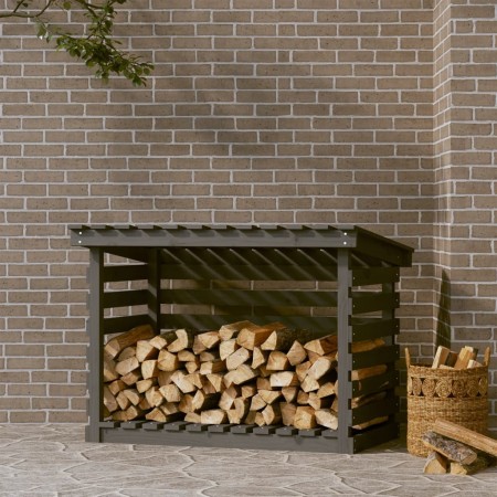 Leñero de madera maciza de pino gris 108x73x79 cm de vidaXL, Accesorios para bolsas y soportes de leña - Ref: Foro24-822229, ...