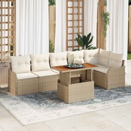 Conjunto de sofá de jardín con cojín Manual 7 pcs beige y crema en Sofás de exterior | Comprar online en Foru.es