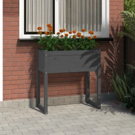 Jardinera de madera maciza de pino gris 78x40x81 cm de vidaXL, Maceteros y jardineras - Ref: Foro24-822134, Precio: 64,87 €, ...