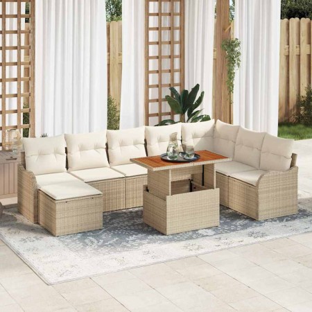 Conjunto de sofá de jardín con cojín 9 pcs beige y crema en Sofás de exterior | Comprar online en Foru.es