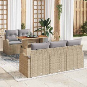 Conjunto de sofá de jardín con cojín 6 pcs beige y gris claro en Sofás de exterior | Comprar online en Foru.es