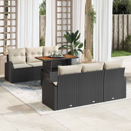 Conjunto de sofá de jardín con cojín Manual 7 pcs Negro y crema en Sofás de exterior | Comprar online en Foru.es