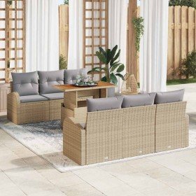 Conjunto de sofá de jardín con cojín 7 pcs beige y gris claro en Sofás de exterior | Comprar online en Foru.es