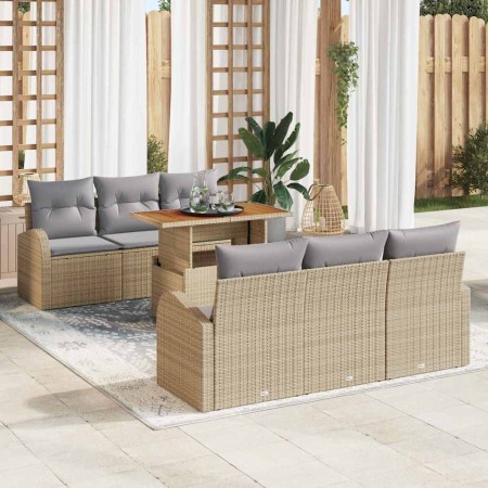 Conjunto de sofá de jardín con cojín 7 pcs beige y gris claro en Sofás de exterior | Comprar online en Foru.es