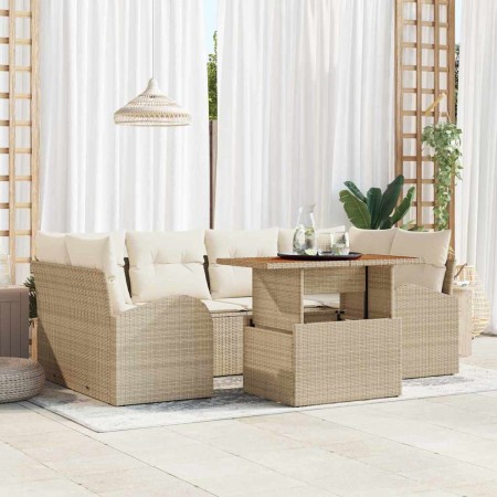 Conjunto de sofá de jardín con cojín 7 pcs beige y crema en Sofás de exterior | Comprar online en Foru.es