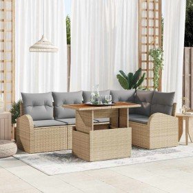 Conjunto de sofá de jardín con cojín 6 pcs beige y gris claro en Sofás de exterior | Comprar online en Foru.es