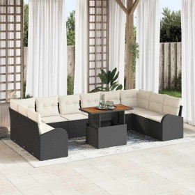 Conjunto de sofá de jardín con cojín 11 pcs Negro y crema en Sofás de exterior | Comprar online en Foru.es