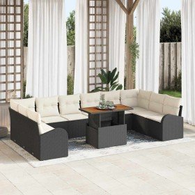 Conjunto de sofá de jardín con cojín 11 pcs Negro y crema en Sofás de exterior | Comprar online en Foru.es