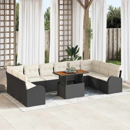 Conjunto de sofá de jardín con cojín 11 pcs Negro y crema en Sofás de exterior | Comprar online en Foru.es