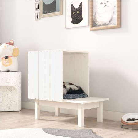 Casa para gatos de madera maciza de pino blanco 60x36x60 cm de vidaXL, Mobiliario para gatos - Ref: Foro24-822453, Precio: 53...