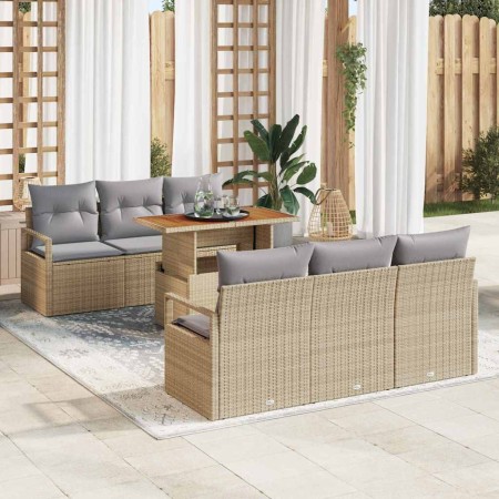 Conjunto de sofá de jardín con cojín 7 pcs beige y gris claro en Sofás de exterior | Comprar online en Foru.es