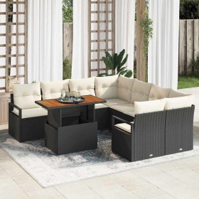 Conjunto de Comedor de Jardín con cojín 9 pcs Negro y crema en Sofás de exterior | Comprar online en Foru.es