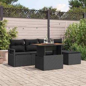 Conjunto de Comedor de Jardín con cojín 6 pcs Negro y Marrón en Sofás de exterior | Comprar online en Foru.es