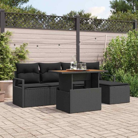 Conjunto de Comedor de Jardín con cojín 6 pcs Negro y Marrón en Sofás de exterior | Comprar online en Foru.es