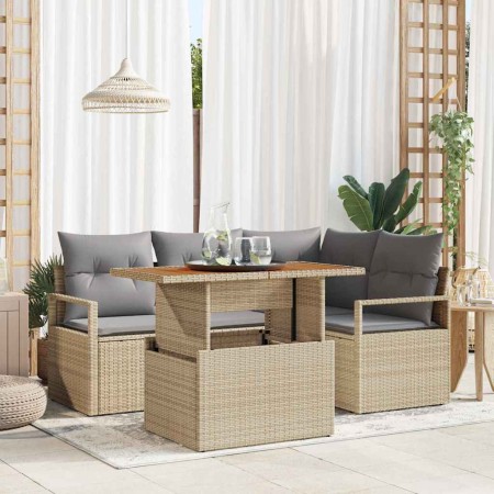 Conjunto de Comedor de Jardín con cojín 5 pcs Beige y gris en Sofás de exterior | Comprar online en Foru.es