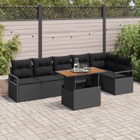 Conjunto de Comedor de Jardín con cojín 7 pcs Negro y Marrón en Sofás de exterior | Comprar online en Foru.es