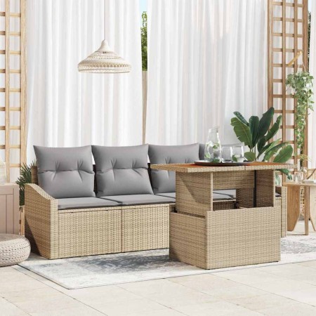 Conjunto de sofá de jardín con cojín 5 pcs Beige Poliratán en Sofás de exterior | Comprar online en Foru.es