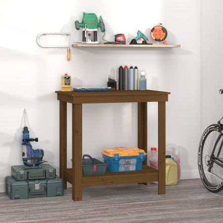 Banco de trabajo madera maciza de pino marrón miel 80x50x80 cm de vidaXL, Mesas de trabajo - Ref: Foro24-822499, Precio: 67,9...