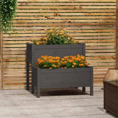 Solid gray pine wood planter 84.5x84x75 cm by vidaXL, Pots and planters - Ref: Foro24-822259, Price: 102,38 €, Discount: %
