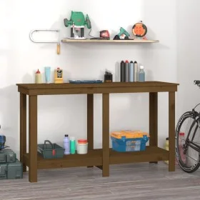 Banco de trabajo madera maciza de pino marrón miel 140x50x80 cm de vidaXL, Mesas de trabajo - Ref: Foro24-822509, Precio: 101...