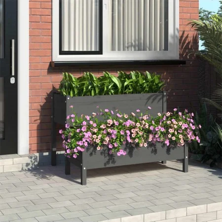 Jardinera de madera de pino maciza gris 110x84x75 cm de vidaXL, Maceteros y jardineras - Ref: Foro24-822264, Precio: 155,57 €...