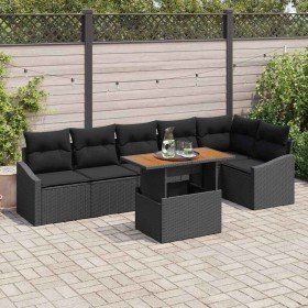 Conjunto de Comedor de Jardín con cojín 7 pcs Negro y Marrón en Sofás de exterior | Comprar online en Foru.es