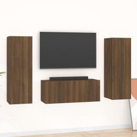 Set de muebles para TV 3 pzas madera contrachapada roble marrón de vidaXL, Muebles TV - Ref: Foro24-3120235, Precio: 131,56 €...