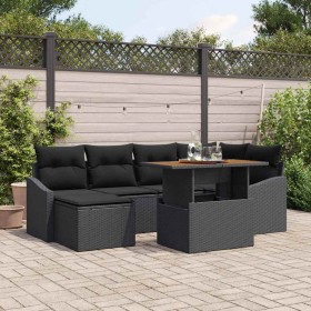 Conjunto de Comedor de Jardín con cojín 7 pcs Negro y Marrón en Sofás de exterior | Comprar online en Foru.es