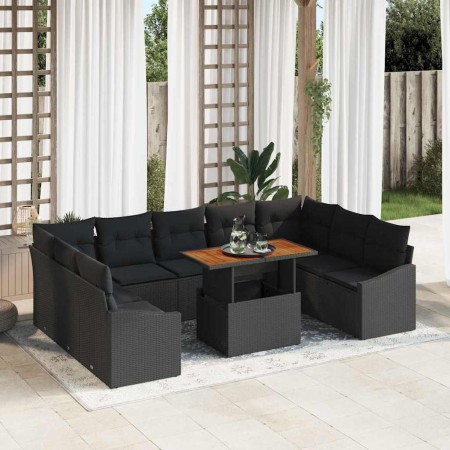Conjunto de Comedor de Jardín con cojín 10 pcs Negro y Marrón en Sofás de exterior | Comprar online en Foru.es