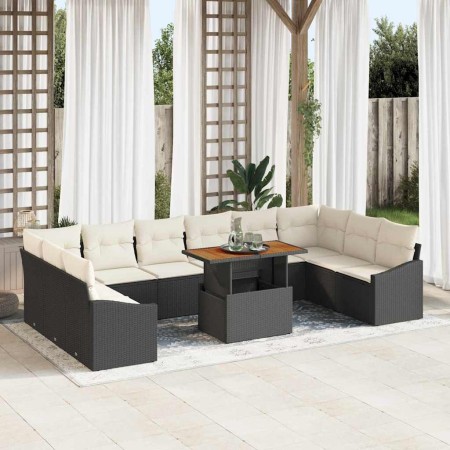 Conjunto de Comedor de Jardín con cojín 11 pcs Negro y crema en Sofás de exterior | Comprar online en Foru.es