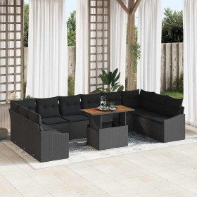 Conjunto de Comedor de Jardín con cojín 11 pcs Negro y Marrón en Sofás de exterior | Comprar online en Foru.es