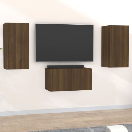 Set de muebles para TV 3 pzas madera contrachapada roble marrón de vidaXL, Muebles TV - Ref: Foro24-3120232, Precio: 83,09 €,...
