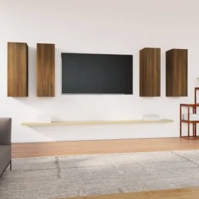 Muebles TV 4 uds madera contrachapada marrón roble 30,5x30x90cm de vidaXL, Muebles TV - Ref: Foro24-3120331, Precio: 163,08 €...