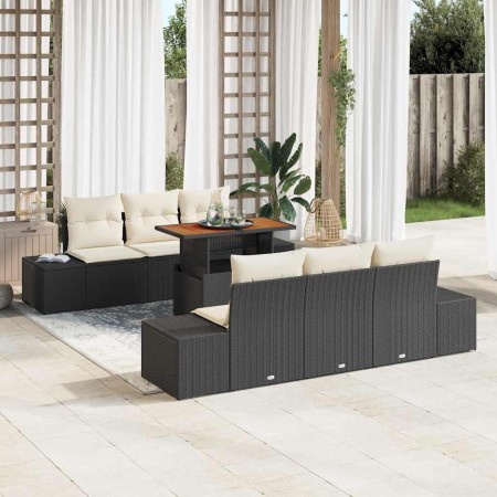 Conjunto de Comedor de Jardín con cojín 7 pcs Negro y crema en Sofás de exterior | Comprar online en Foru.es