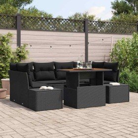 Conjunto de Comedor de Jardín con cojín 7 pcs Negro y Marrón en Sofás de exterior | Comprar online en Foru.es