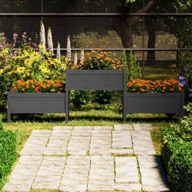 Jardinera de madera maciza de pino gris 245,5x44x75 cm de vidaXL, Maceteros y jardineras - Ref: Foro24-822254, Precio: 186,62...