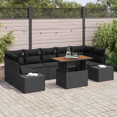 Conjunto de Comedor de Jardín con cojín 8 pcs Negro y Marrón en Sofás de exterior | Comprar online en Foru.es