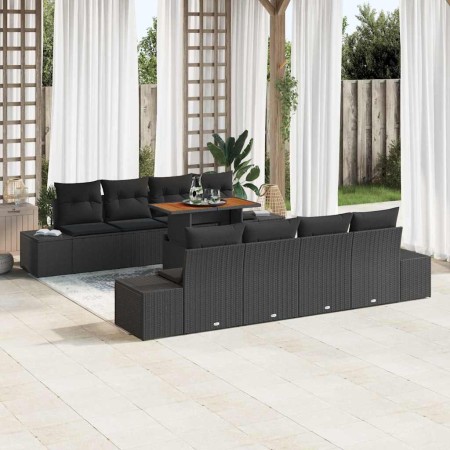 Conjunto de Comedor de Jardín con cojín 9 pcs Negro y Marrón en Sofás de exterior | Comprar online en Foru.es