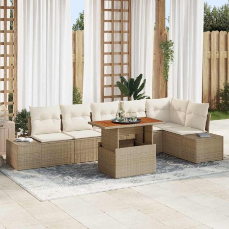 Conjunto de Comedor de Jardín con cojín 7 pcs Beige y Crema en Sofás de exterior | Comprar online en Foru.es