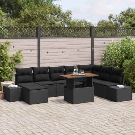 Conjunto de Comedor de Jardín con cojín 9 pcs Negro y Marrón en Sofás de exterior | Comprar online en Foru.es