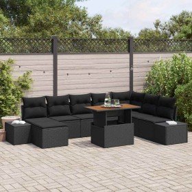 Conjunto de Comedor de Jardín con cojín 9 pcs Negro y Marrón en Sofás de exterior | Comprar online en Foru.es